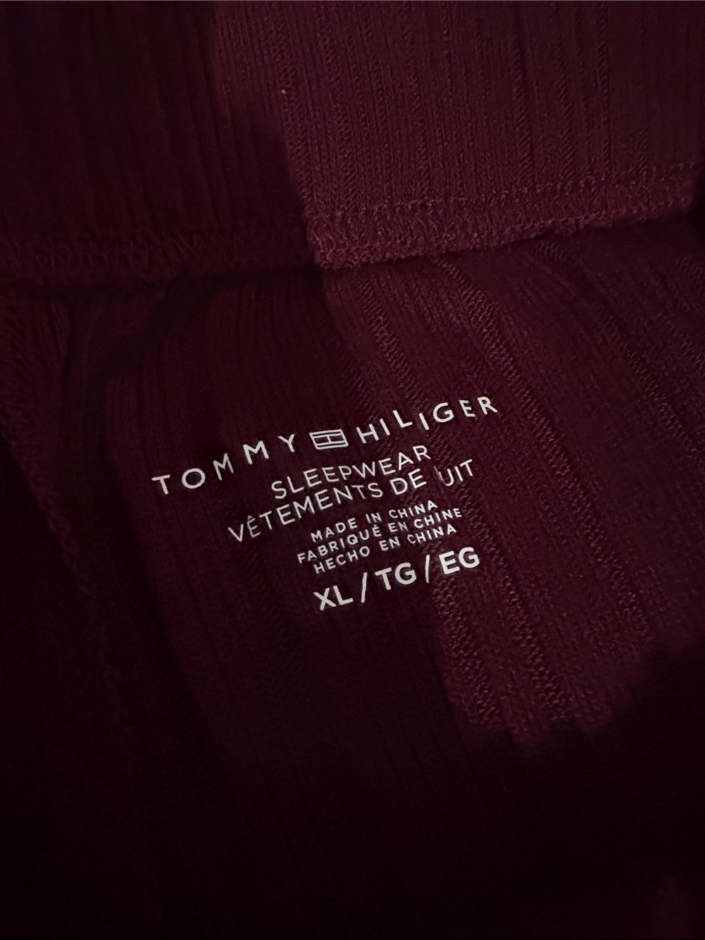 Tommy Hilfiger Ribbed Sleepwear Top in Burgundy - Picture 2 of 4